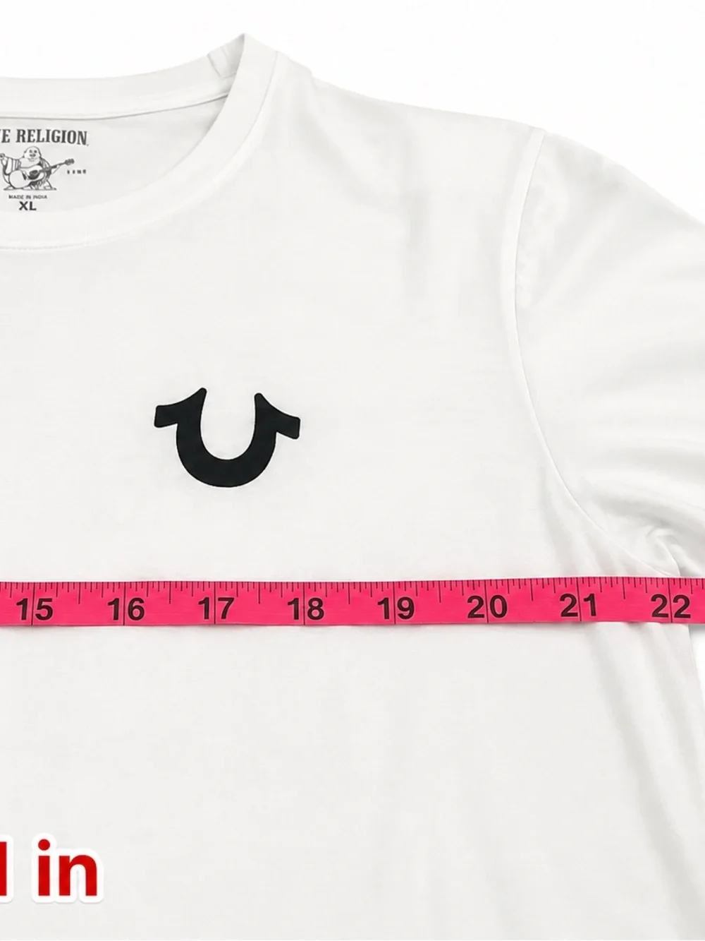 True Religion White Short Sleeve Tee with Black Horseshoe Logo XL